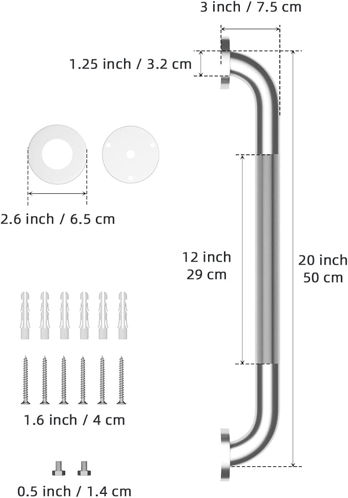 20 Inch Anti Slip Shower Grab Bar, Munzong 2 Pack Stainless Steel Bathroom Grab - Image 2