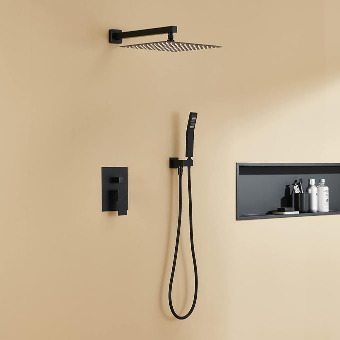 Rain Shower System 12 Inches Shower Combo Set Black Wall Mount Faucet Bathroom - Image 7