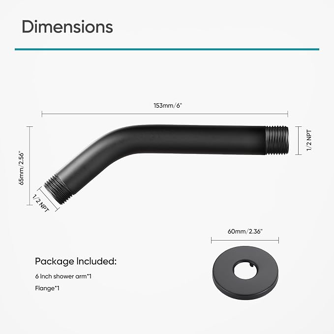 Cobbe Shower Arm with Flange and Teflon Tape, 6-Inches Wall Mounted Shower Pipe - Image 5