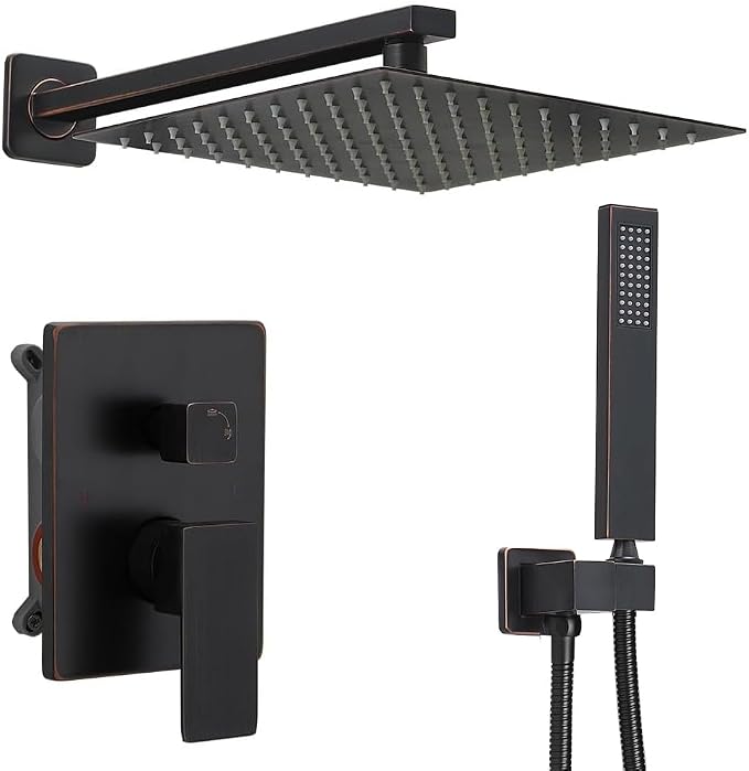 Oil Rubbed Bronze rain Shower Faucet Set Shower System 10 Inches Square Shower by ANNAZOMBATHROOM