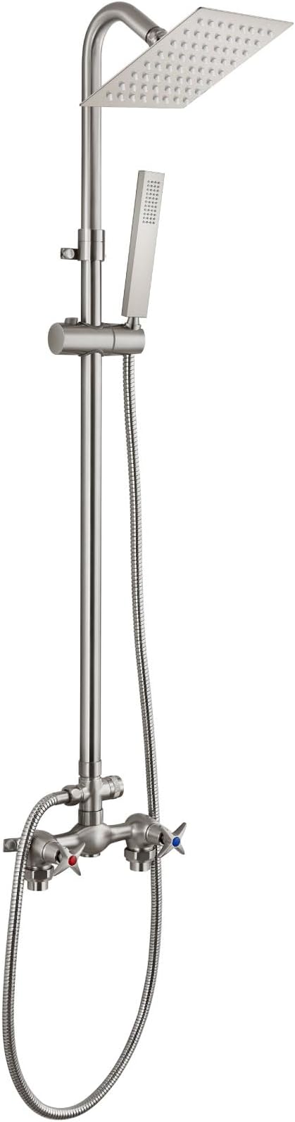 Wall Mounted Outdoor Shower Set Brushed Nickel 6 Inch Square Rainfall Shower by cinwiny