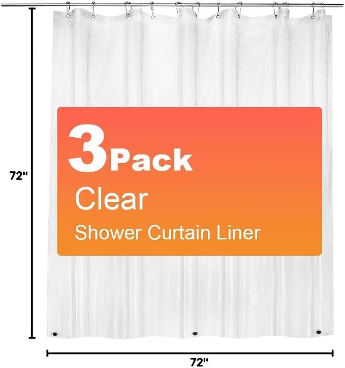 3 Pack PEVA Plastic Shower Curtain Liner Premium Light Weight 72" x 72" Clear - Image 8