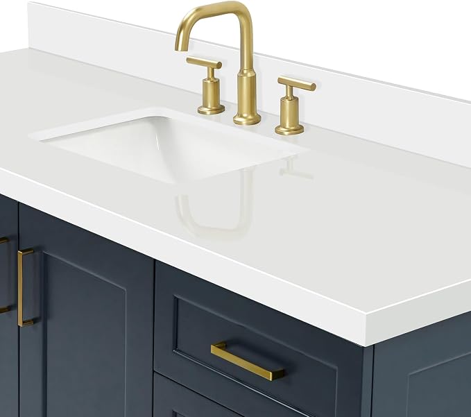 ARIEL Taylor 67" Midnight Blue Bathroom Vanity, 1.5" Edge Pure White Quartz - Image 6