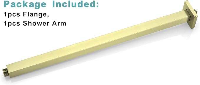 BESTILL 20 Inch Brushed Gold Ceiling Mount Shower Arm and Flange, Square Rain - Image 8