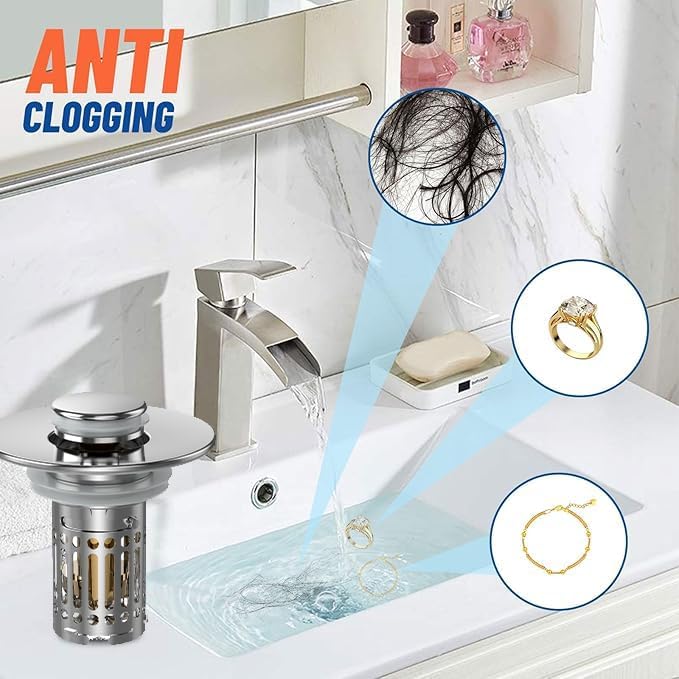 Bathroom Sink Stopper Hair Catcher, Pop Up Sink Drain Filter - Image 3