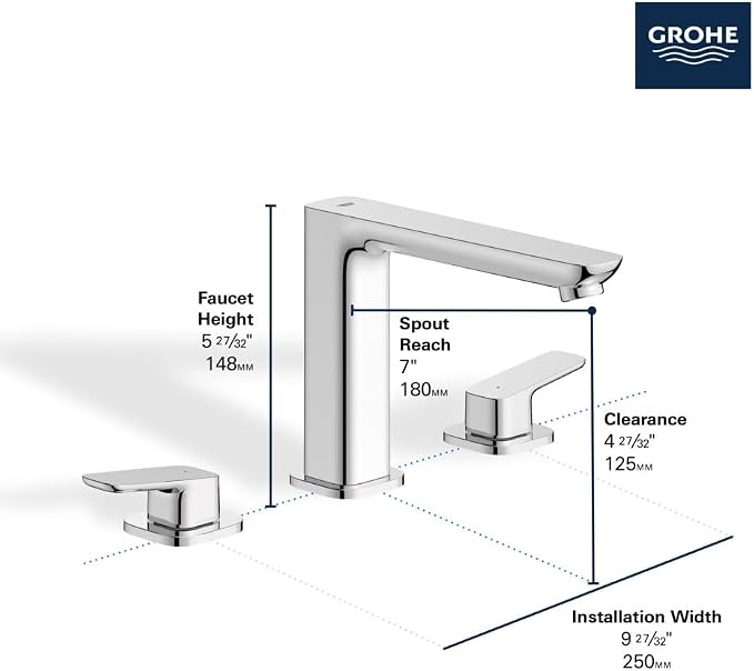 Grohe 1019230000 Cubeo 3-Hole 2-Handle Deck Mount Tub Filler, Starlight Chrome - Image 4