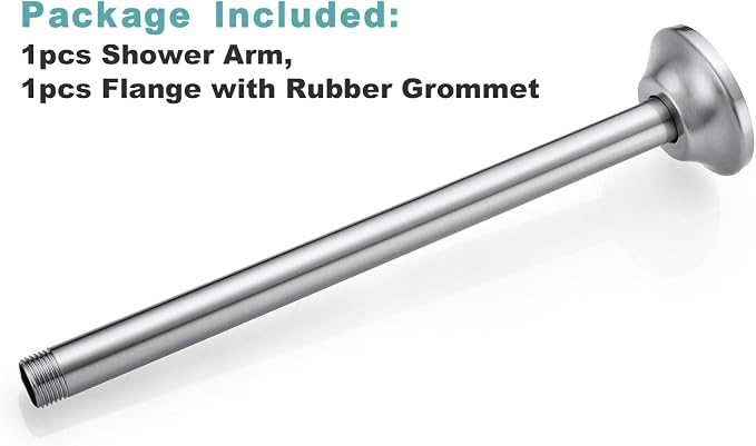 BESTILL 12 Inch Ceiling Mount Rain Shower Head Arm and Flange, Brushed Nickel - Image 7