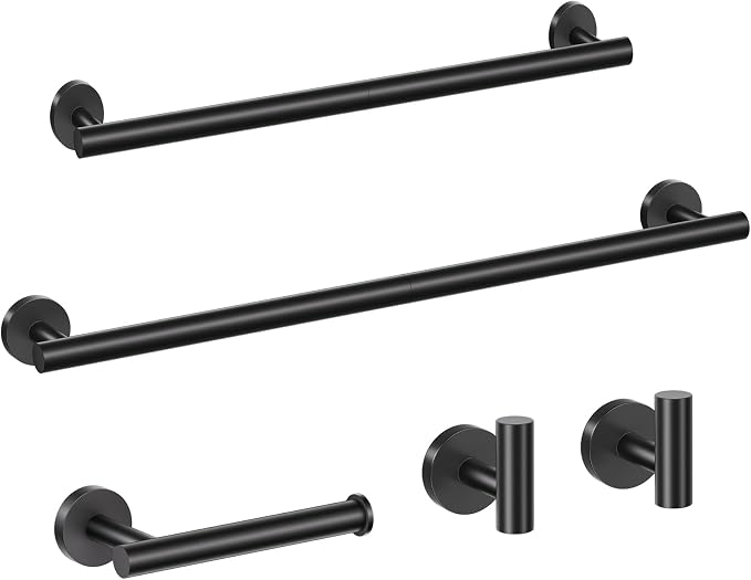 5 Pieces Matte Black Bathroom Hardware Set, 23.6-inch+15.35-inch Bathroom Towel by LairuierBathroomHardwareSet
