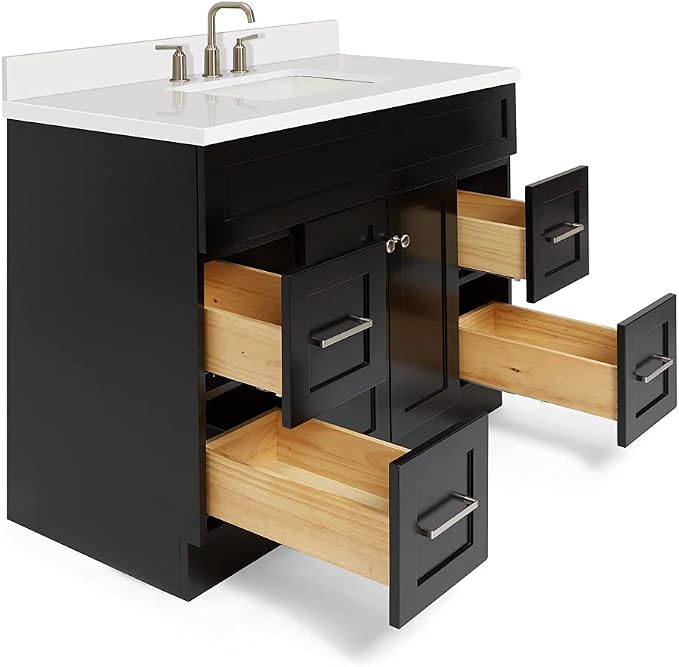 ARIEL Hamlet 43 Inch Single Sink Bathroom Vanity in Black, 1.5" Edge Quartz Top - Image 7