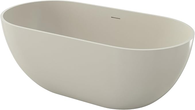 Premium 59" Warm Grey Solid Surface Free Standing Bathtub, Upgraded Oval Resin - Image 2