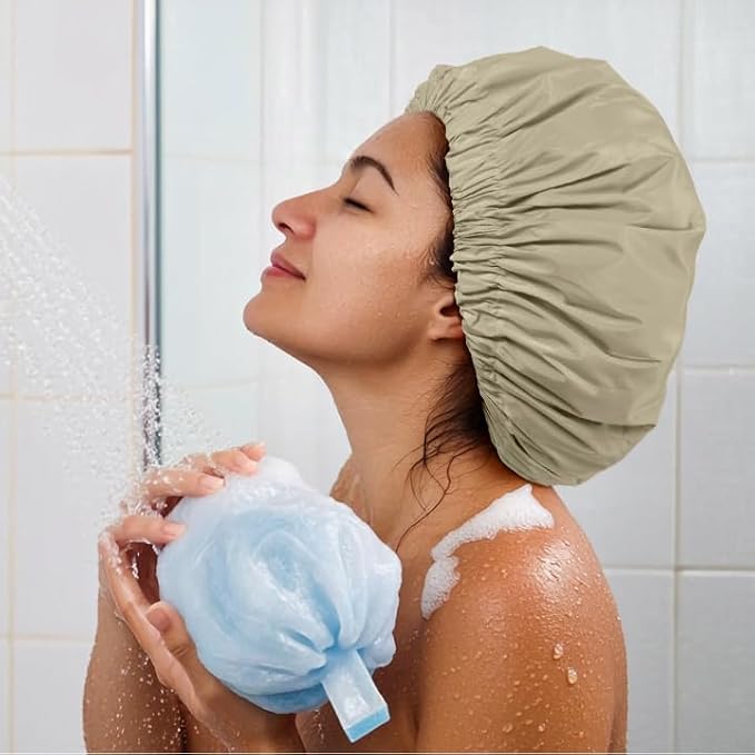 Reusable Shower Cap for Women, Large Waterproof Shower Essentials Bonnet - Image 4