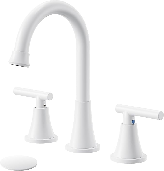 Bathroom Faucets for Sink 3 Hole, Hurran White Bathroom Sink Faucet by Hurran