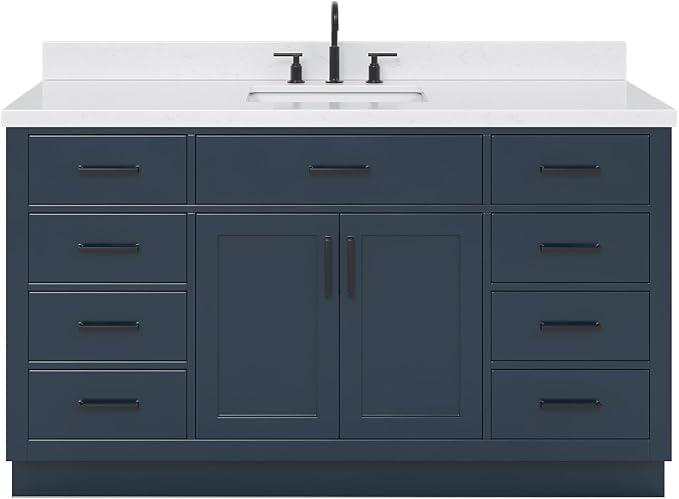 ARIEL Hepburn 66" Midnight Blue Bathroom Vanity, 1.5" Edge Carrara Quartz - Image 3