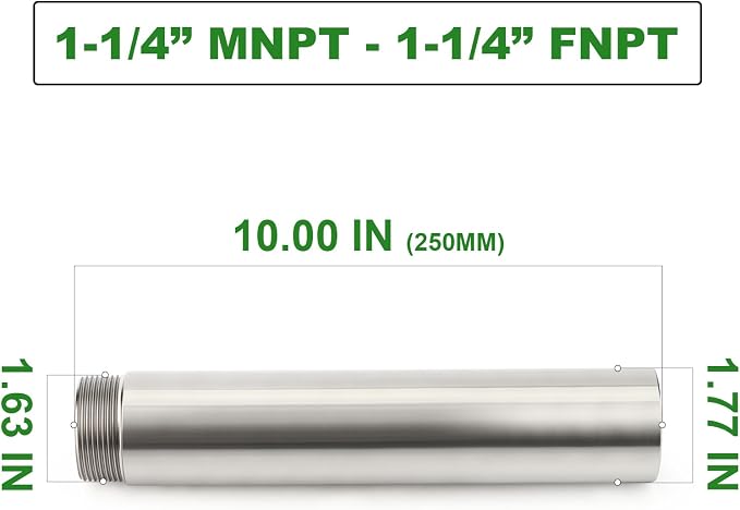 TAISHER 1PCS Stainless Steel Pipe Fittings, 1-1/4" NPT Male x 1-1/4" NPT Female - Image 2