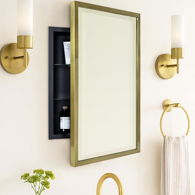 TEHOME Gold Metal Framed Recessed Bathroom Medicine Cabinet by TEHOME