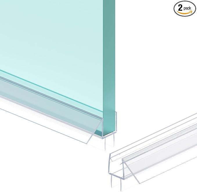Shower Door Bottom Seal Strip, Ultra Clear PVC, Fits 10mm Thick Glass, Prevents by Unknown
