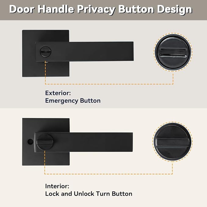 KAMOTA Privacy Door Levers, 3 Pack Matte Black Door Handles Bed and Bath Door - Image 3