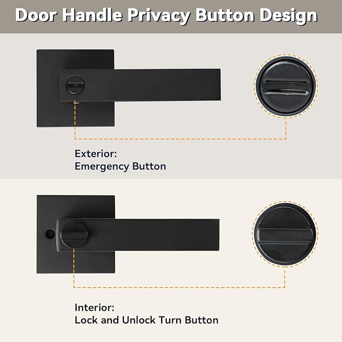 KAMOTA Privacy Door Levers, 8 Pack Matte Black Door Handles Bed and Bath Door - Image 3