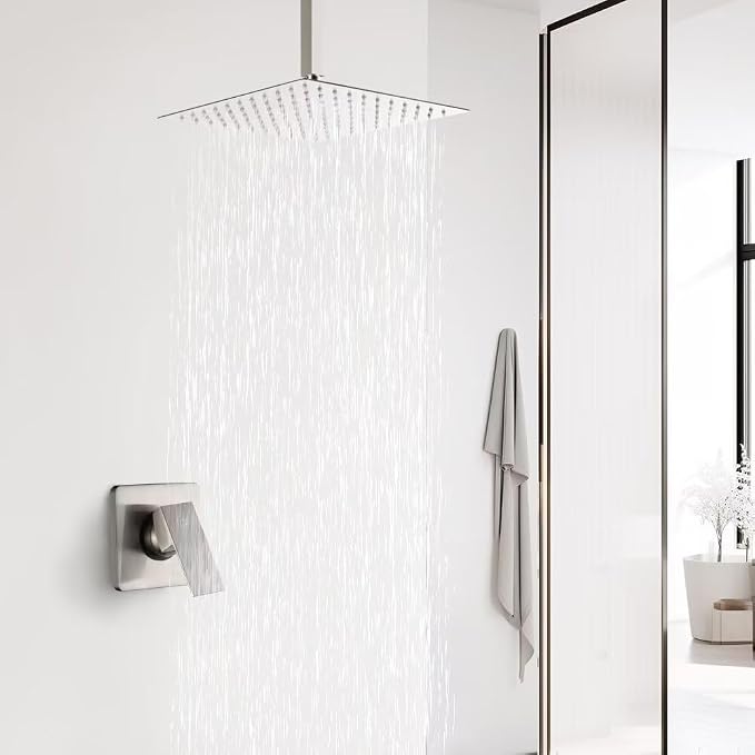 POP SANITARYWARE Ceiling Mount Shower Faucet Set Brushed Nickel Bathroom 10 - Image 2