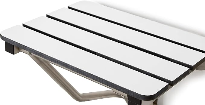32" x 15" Phenolic White 3” Slats Folding Wall Mount Shower Seat Bench - Image 6