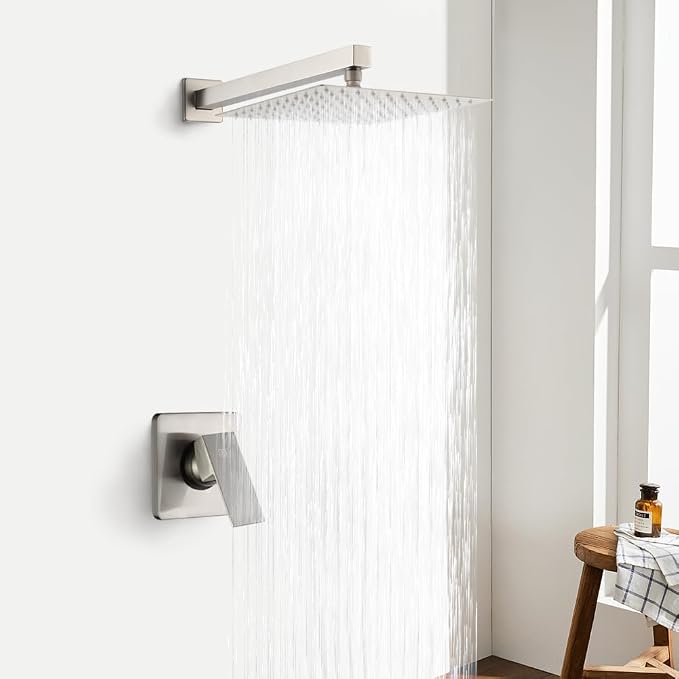 POP SANITARYWARE Shower Faucet Set Brushed Nickel Bathroom Rainfall 10 Inch - Image 4