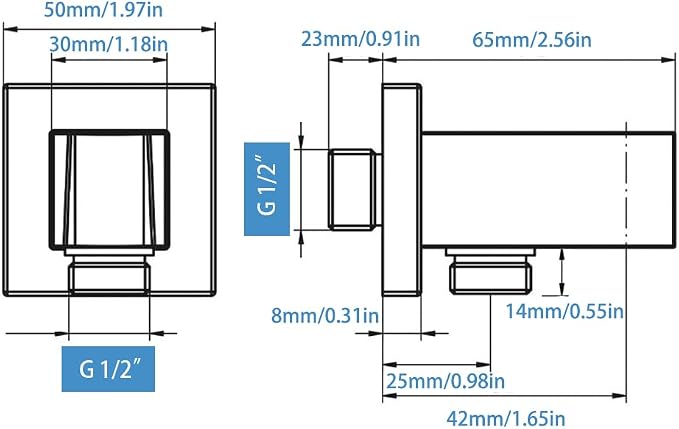 Wall Supply Elbow with Hand Shower Holder, Brass Square G1/2 Shower Hose - Image 2