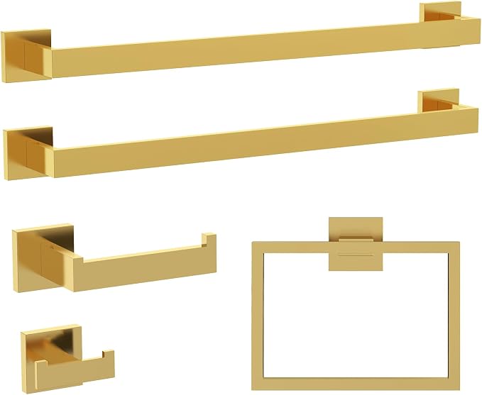 5-Piece Bathroom Hardware Set， Brushed Gold Bathroom Accessories 304 Stainless - Image 9