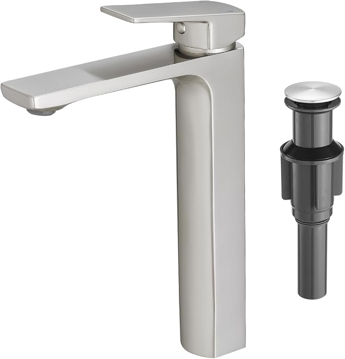 VOTON Brushed Nickel Vessel Sink Faucet Single Handle Tall Bathroom Sink Faucet by VOTON