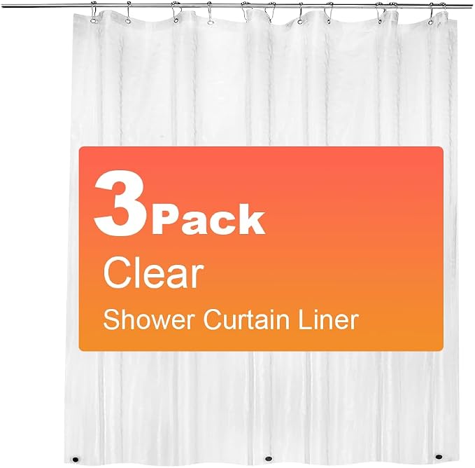 3 Pack PEVA Plastic Shower Curtain Liner Premium Light Weight 72" x 72" Clear by ZEMAHOME