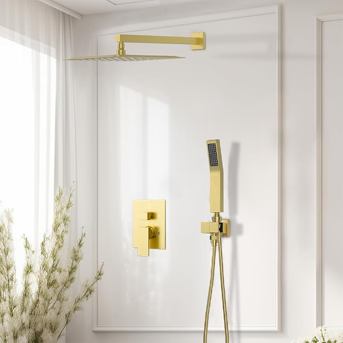 Shower Faucet Set Brushed Gold Shower System, Starbath 12" Rain Shower Head and - Image 2