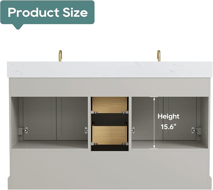 60 Inch Bathroom Vanity with Double Sink Combo, Solid Wood Frame with Mable Top - Image 9