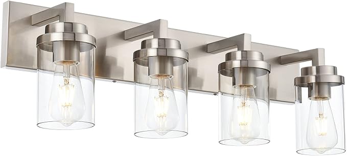 MELUCEE 4 Lights Vanity Light Brushed Nickel Modern Bathroom Lighting Fixtures by MELUCEE