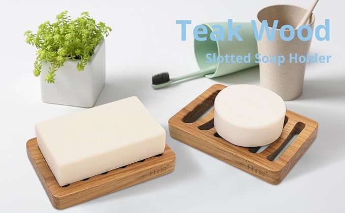 Slotted Soap Dish 2 Pack Teak Wood by HTB, Kitchen Wooden Sponge Holder - Image 9