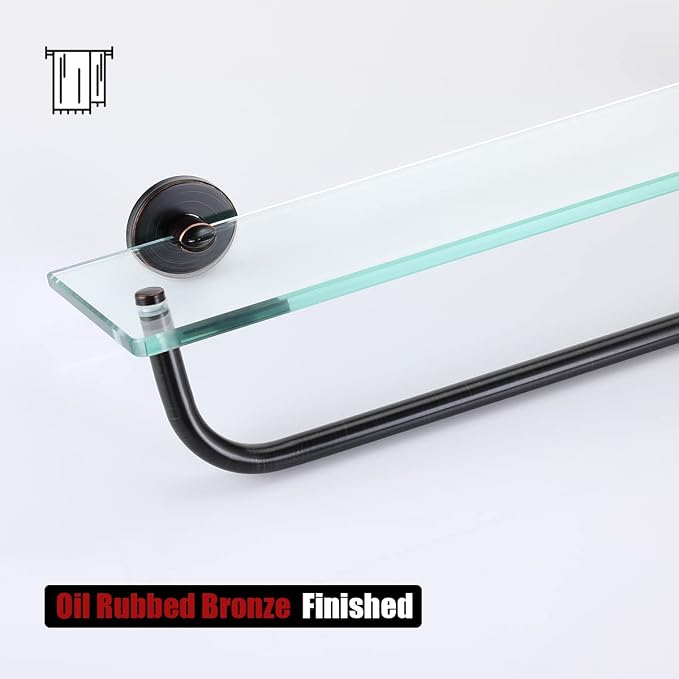 JQK Bathroom Glass Shelf Bronze, Shelf - Image 6