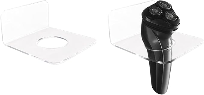 2PCS Acrylic Electric Shaver Holder, No-Drill Adhesive Wall Mount by ForHome