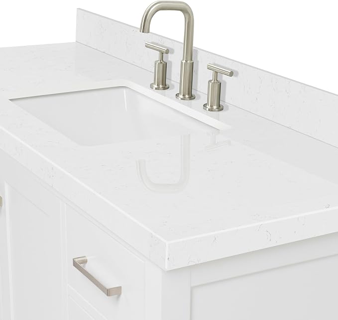 ARIEL Cambridge 54" White Bathroom Vanity, 1.5" Edge Carrara White Quartz - Image 5