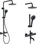 3-Function Thermostatic Outdoor Shower Faucet Set, Exposed Pipe Wall Mount by LFGUD