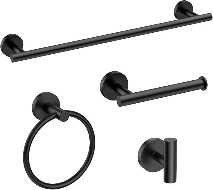 USHOWER Matte Black Bathroom Hardware Set, Modern 24-Inch Towel Bar Set Wall by USHOWER
