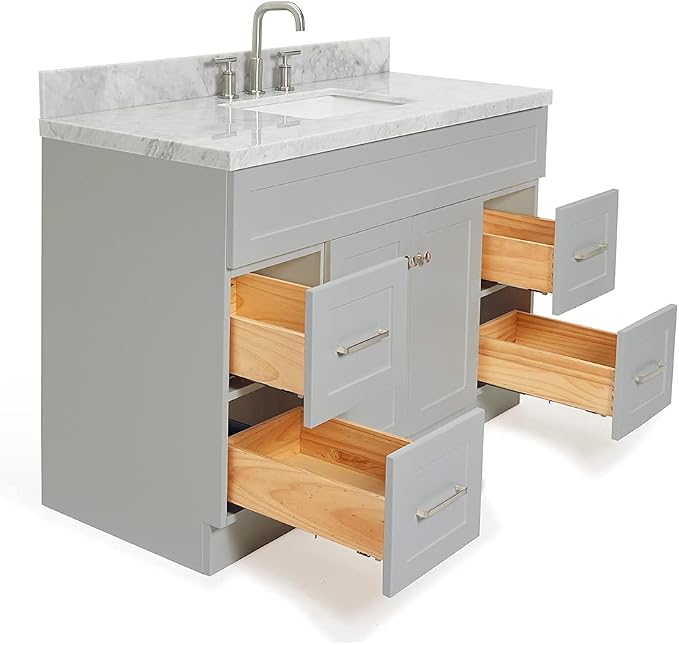 ARIEL 49" Grey Bathroom Vanity 1.5" Edge Italian Carrara Marble Countertop & - Image 4