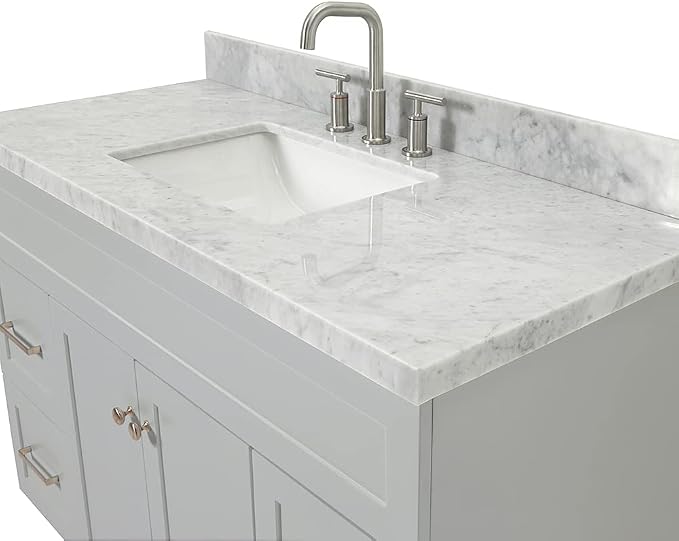 ARIEL 49" Grey Bathroom Vanity 1.5" Edge Italian Carrara Marble Countertop & - Image 6