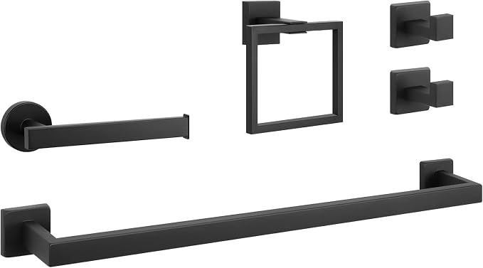 NearMoon 5 Pieces Bathroom Hardware Set 304 Stainless Steel, Square Towel Rack by NearMoon