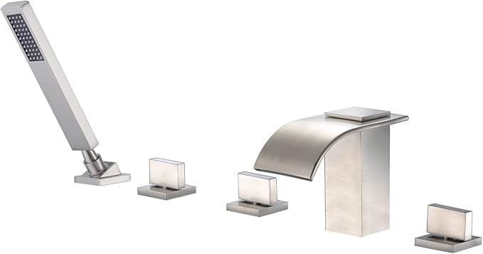 Roman Tub Faucet with Hand Shower, Waterfall Tub Filler Deck Mount Brushed by SUMERAINFAUCETS