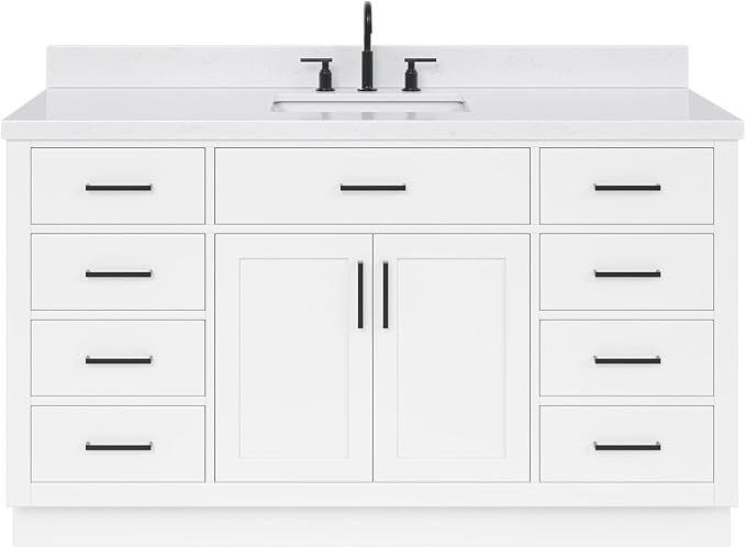 ARIEL Hepburn 66" White Bathroom Vanity, 1.5" Edge Carrara Quartz Countertop & - Image 3