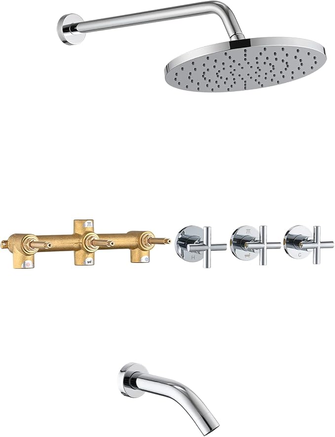 PROOX 3 Handle Tub Shower Faucet Set, Polished Chrome Bathtub Shower Faucets by PROOX
