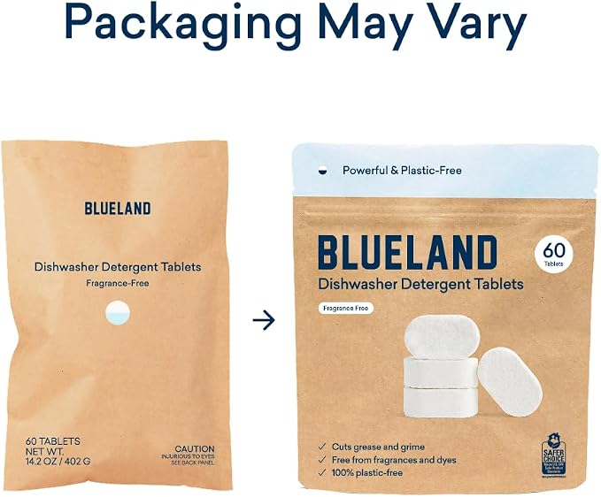 BLUELAND 100% Plastic-Free Dishwasher Detergent Tablets, Free & Clear, - Image 7