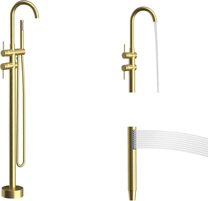 Freestanding Bathtub Faucet, Tub Filler Floor Mount Stand Bathtub Faucet Brass - Image 9