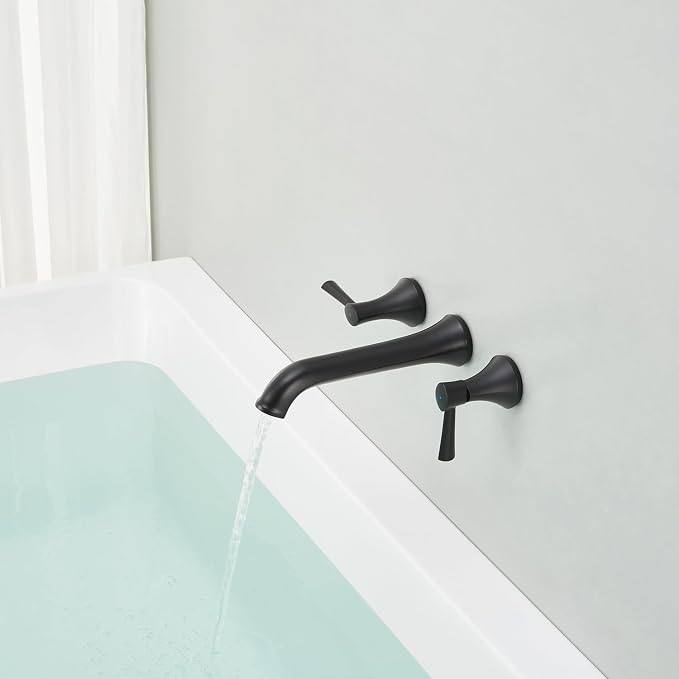 Wall Mount Tub Filler Brass Tub Faucet Black Bathroom Bathtub Faucets - Image 3