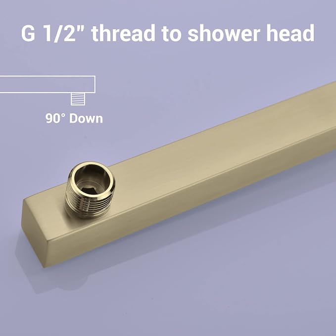 Square Shower Arm with Flange in Brushed Brass 16 Inch Wall Mounted Rainfall - Image 6