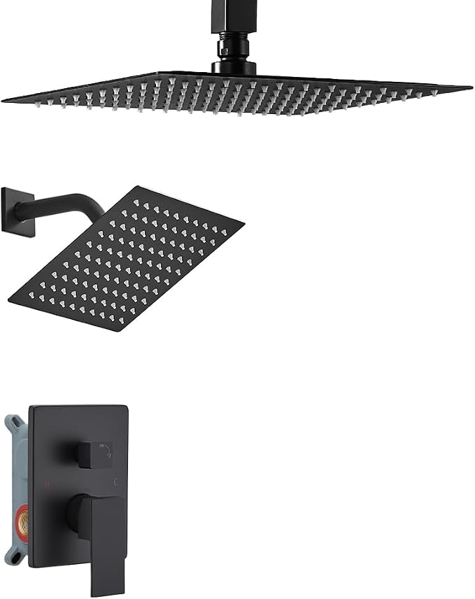 Shower Faucet Set Matte Black Shower System, Ceiling Mount 10 Inch Shower Head by YCAIKOI