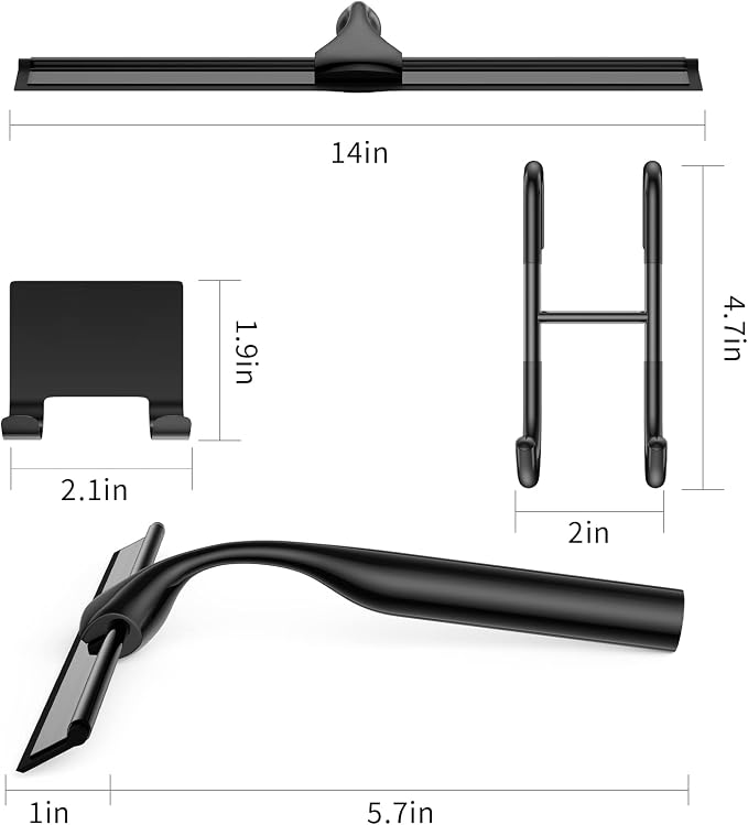 Black 14-Inches Stainless Steel Shower Squeegee Set, Include Shower Door Hook - Image 2
